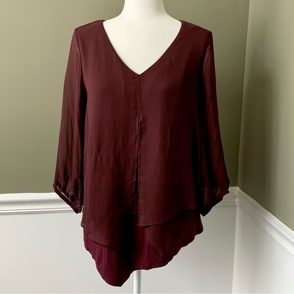 Apt. 9 Burgundy 3/4 Sleeve V-Neck Blouse - Picture 1 of 6